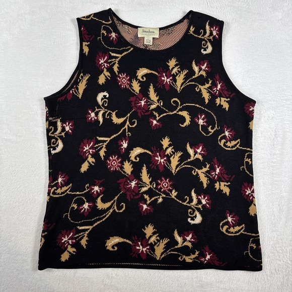 Neiman Marcus Sweaters - Neiman Marcus Exclusive100% Silk intarsia Floral Sleeveless Sweater‎ Black Large